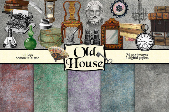 Download Old House Digital Scrapbook Kit - Book Collection