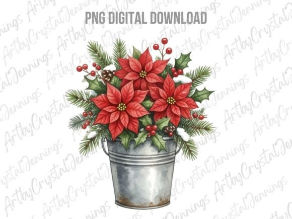 Download Rustic Poinsettia Christmas Bucket PNG - Rustic Collection