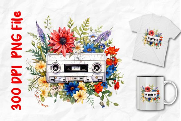 Download Vintage Cassette Tape with Wild Flowers - Cassette tape Collection