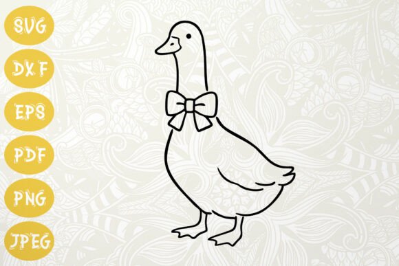 Download Cute Goose with Bow SVG Outline Drawing - Premium Resources
