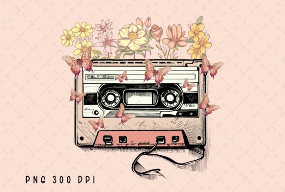 Download Retro Cassette Tape Flowers Vintage PNG - Cassette tape Collection