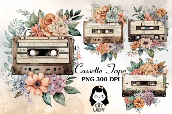 Download Vintage Cassette Tape Floral Watercolor - Cassette tape Collection