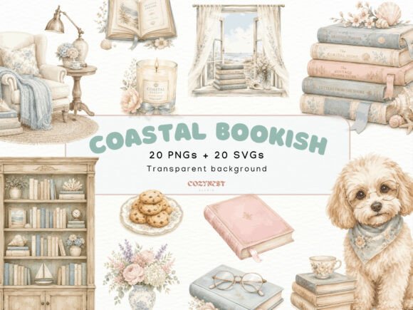 Download Coastal Bookish Watercolor Cliparts PNG - Book Collection
