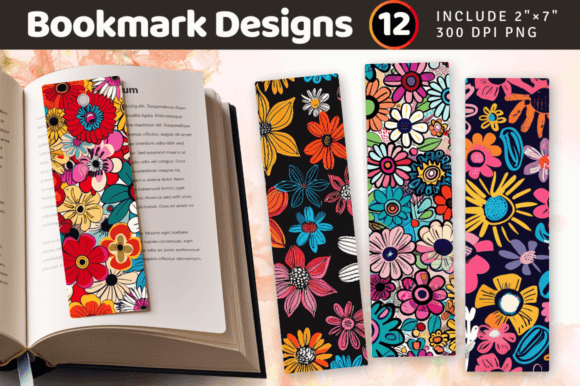 Download Whimsical Funky Flowers PNG Bookmark Des - Book Collection